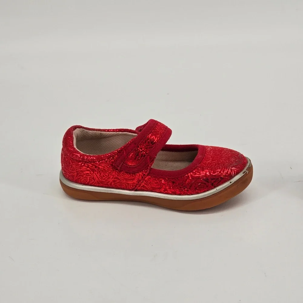 Livie Luca Toddler Girls 6 Red Metallic Foil Rose Mary Jane Shoes Festive Casual